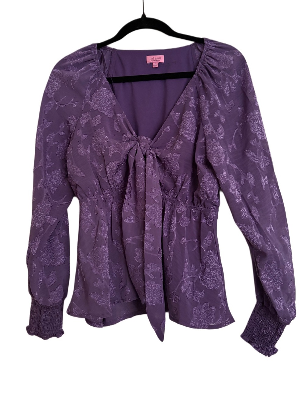 Francesca’s Mi Ami Purple Floral Tie-Front Blouse | Size M